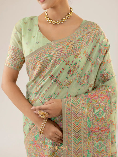 Pashmina Cotton Green Saree