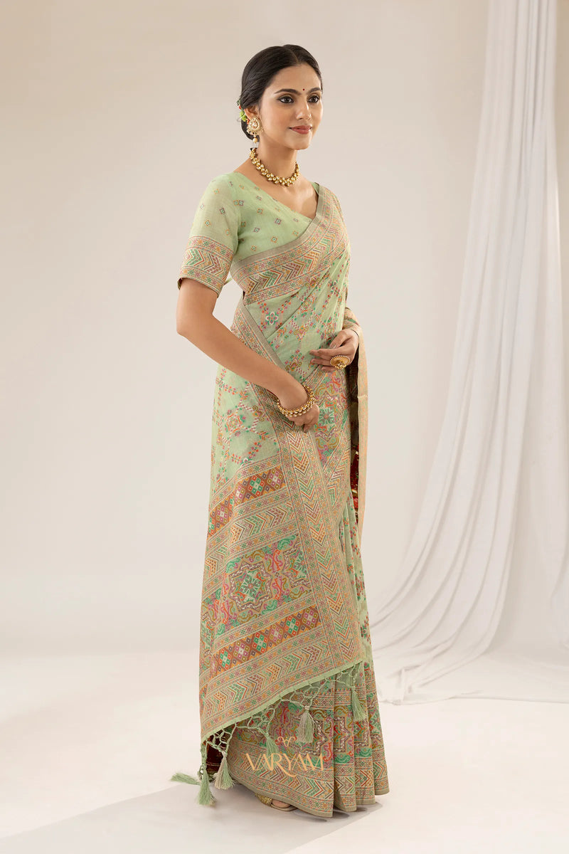 Pashmina Cotton Green Saree
