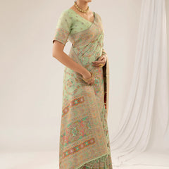 Pashmina Cotton Green Saree