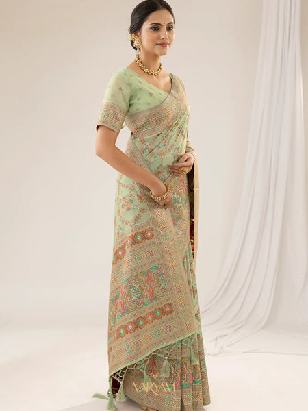 Pashmina Cotton Green Saree