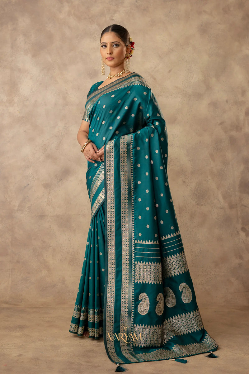 Zari Tilak Deep Teal Saree