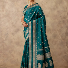 Zari Tilak Deep Teal Saree