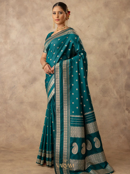Zari Tilak Deep Teal Saree