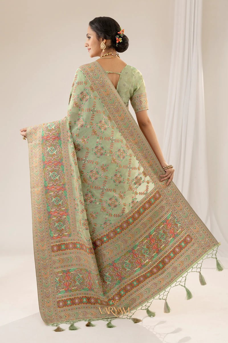 Pashmina Cotton Green Saree