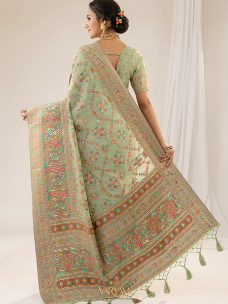 Pashmina Cotton Green Saree