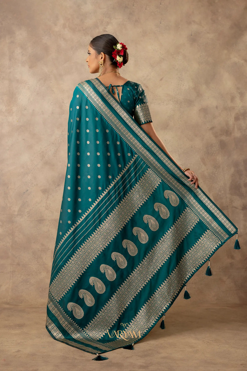 Zari Tilak Deep Teal Saree