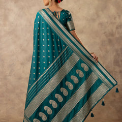 Zari Tilak Deep Teal Saree