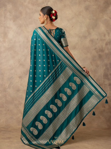Zari Tilak Deep Teal Saree