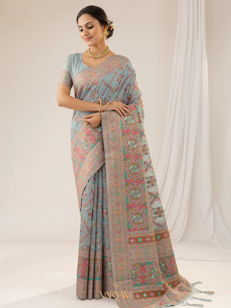 Pashmina Cotton Blue Saree