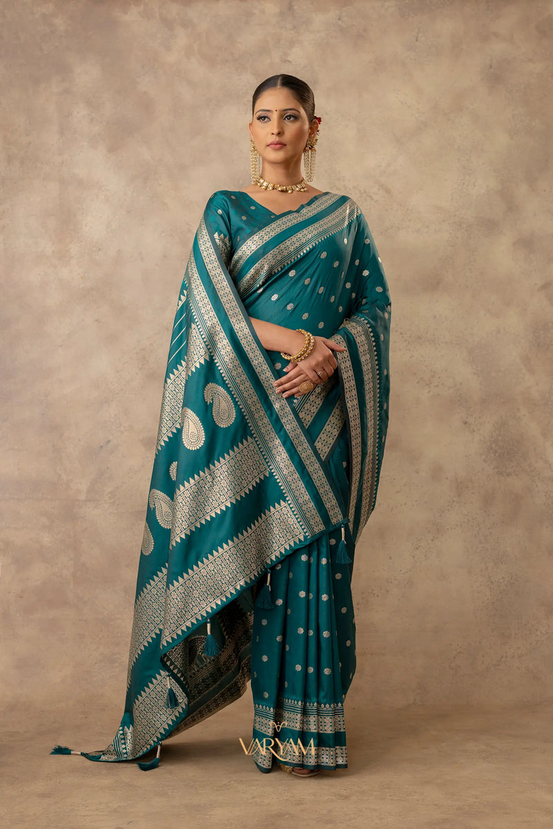 Zari Tilak Deep Teal Saree