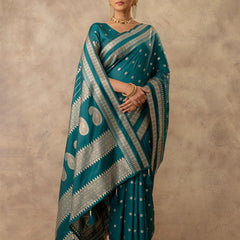 Zari Tilak Deep Teal Saree