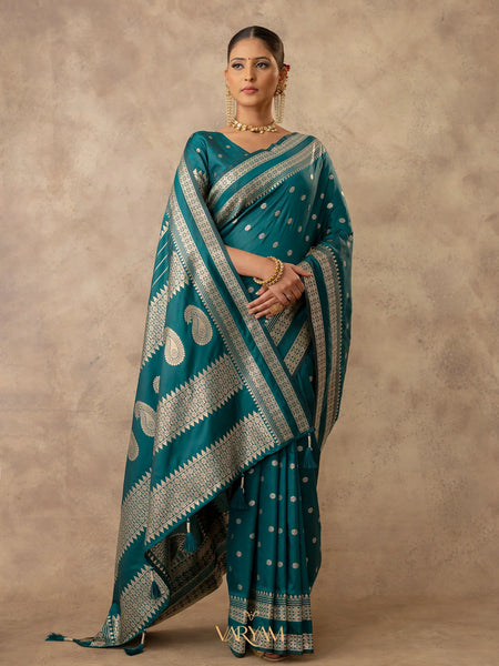Zari Tilak Deep Teal Saree