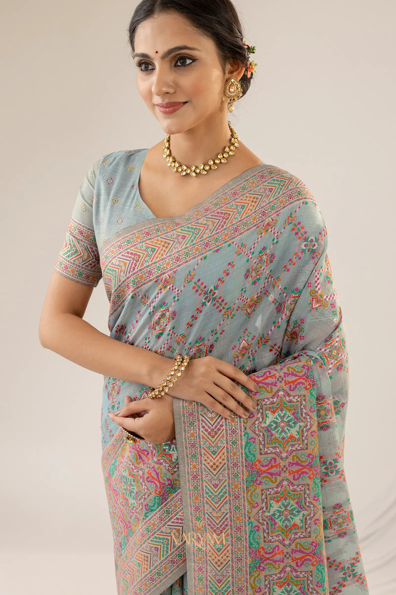 Pashmina Cotton Blue Saree