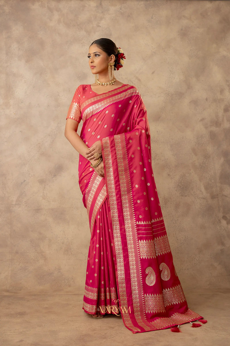 Zari Tilak Pink Saree