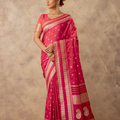 Zari Tilak Pink Saree