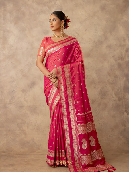 Zari Tilak Pink Saree