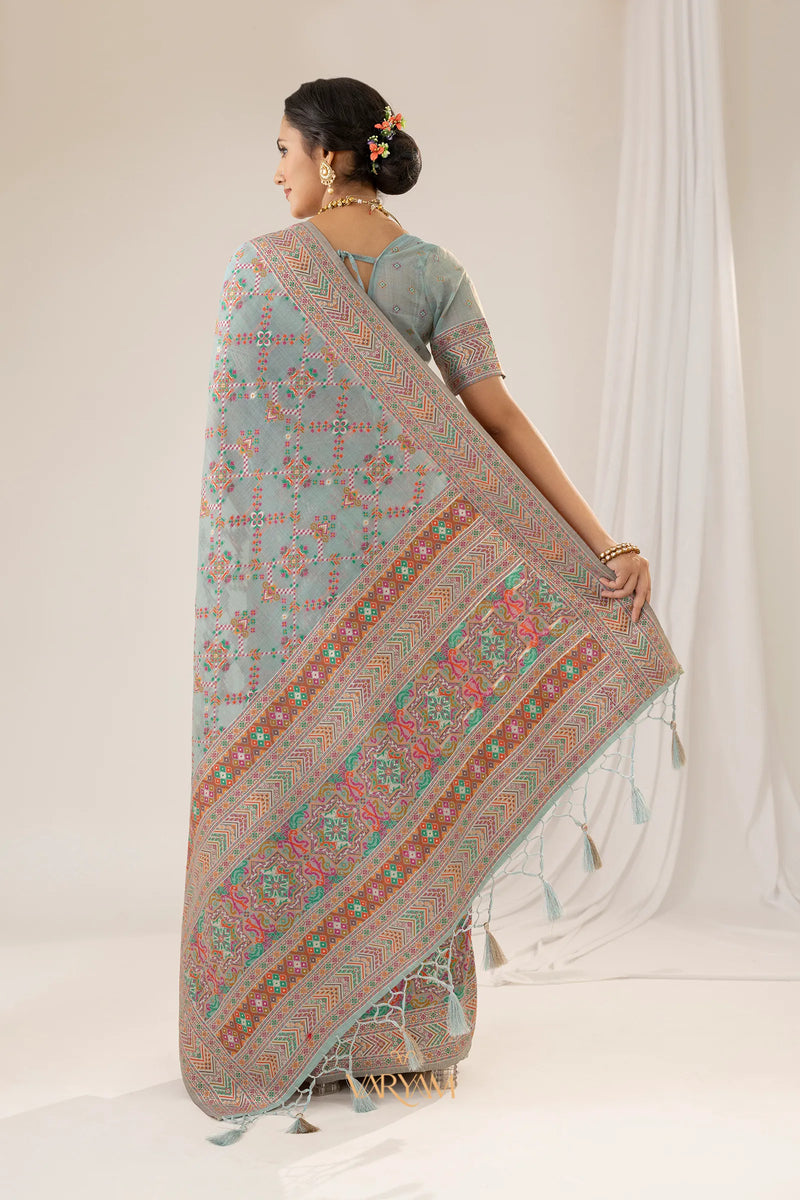 Pashmina Cotton Blue Saree