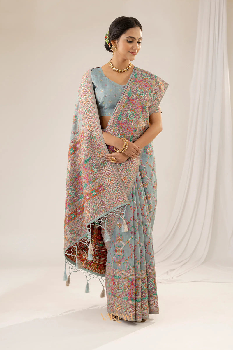 Pashmina Cotton Blue Saree