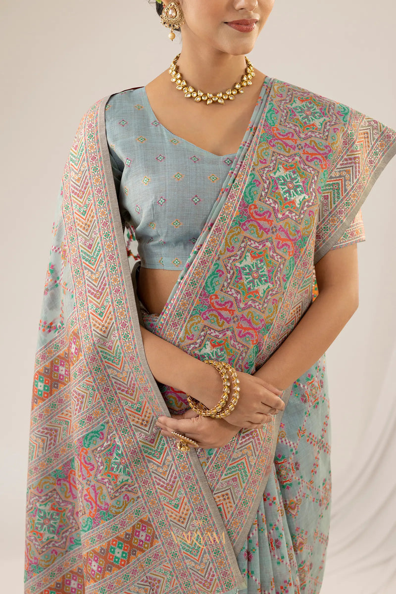 Pashmina Cotton Blue Saree