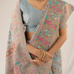 Pashmina Cotton Blue Saree