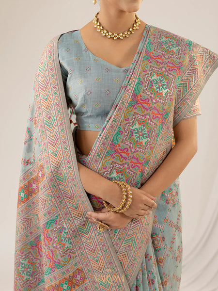Pashmina Cotton Blue Saree