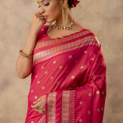Zari Tilak Pink Saree