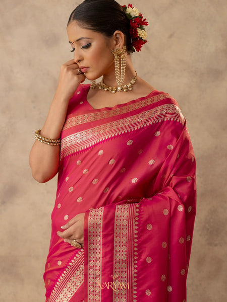 Zari Tilak Pink Saree