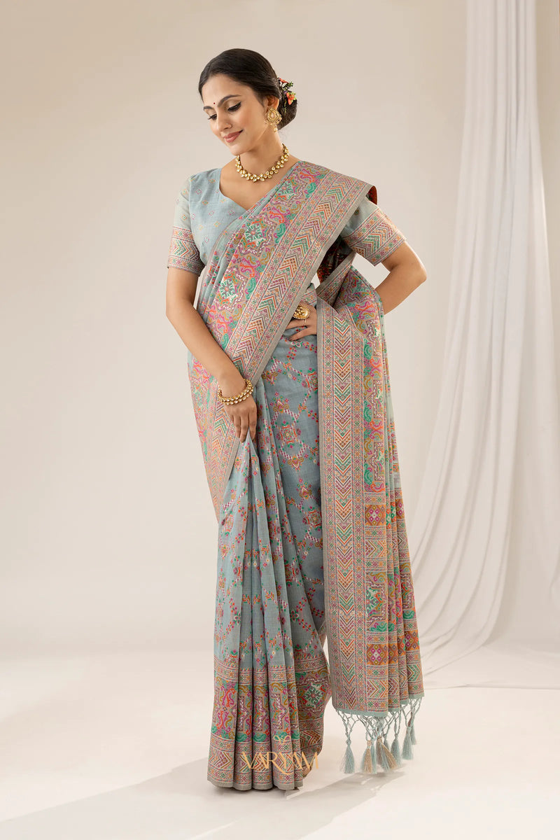 Pashmina Cotton Blue Saree