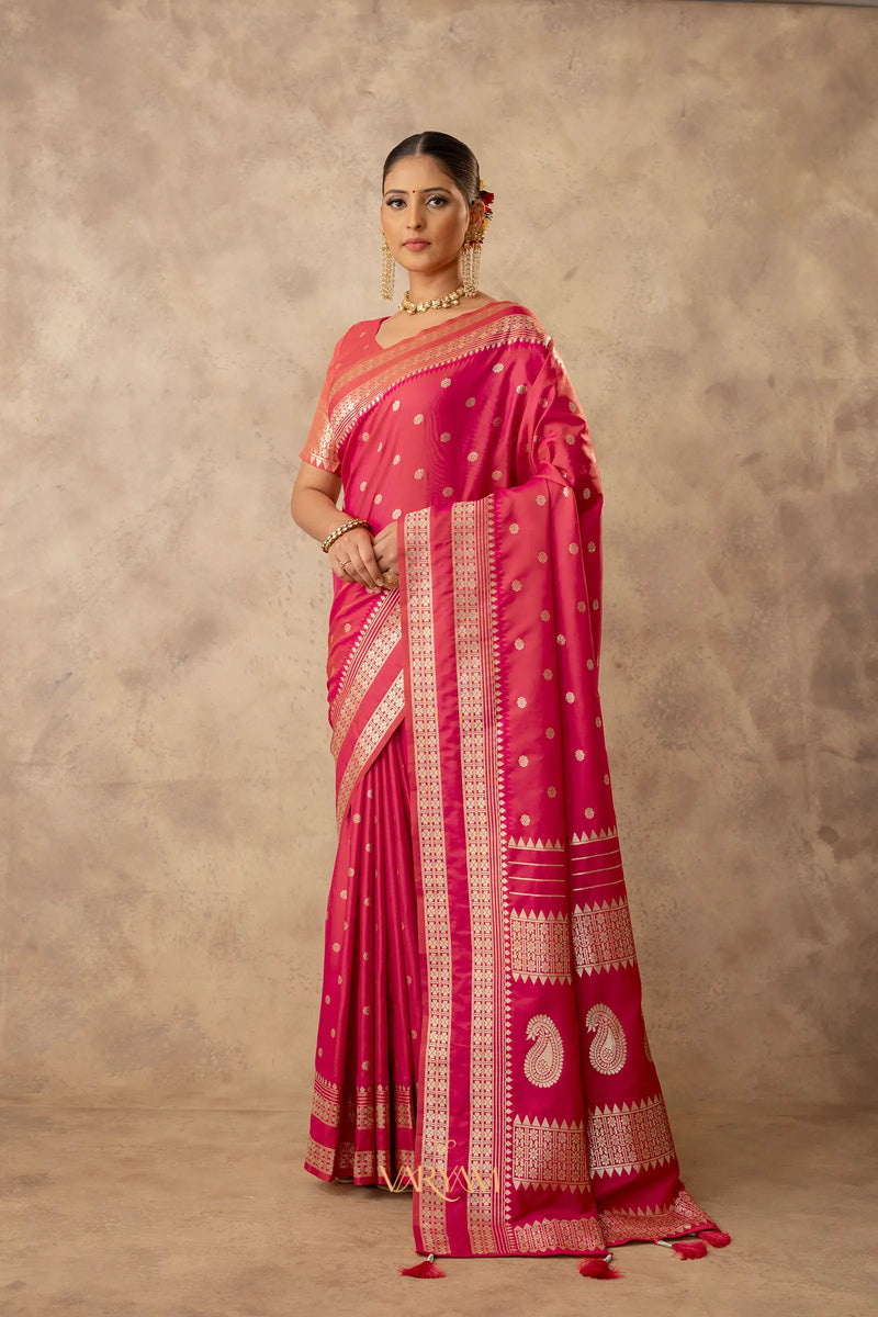 Zari Tilak Pink Saree