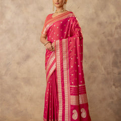 Zari Tilak Pink Saree