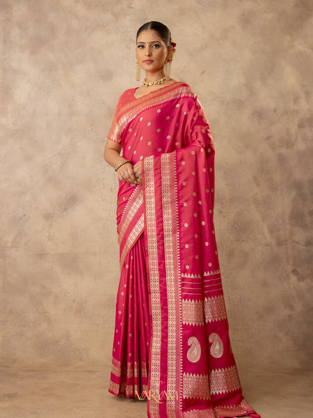 Zari Tilak Pink Saree