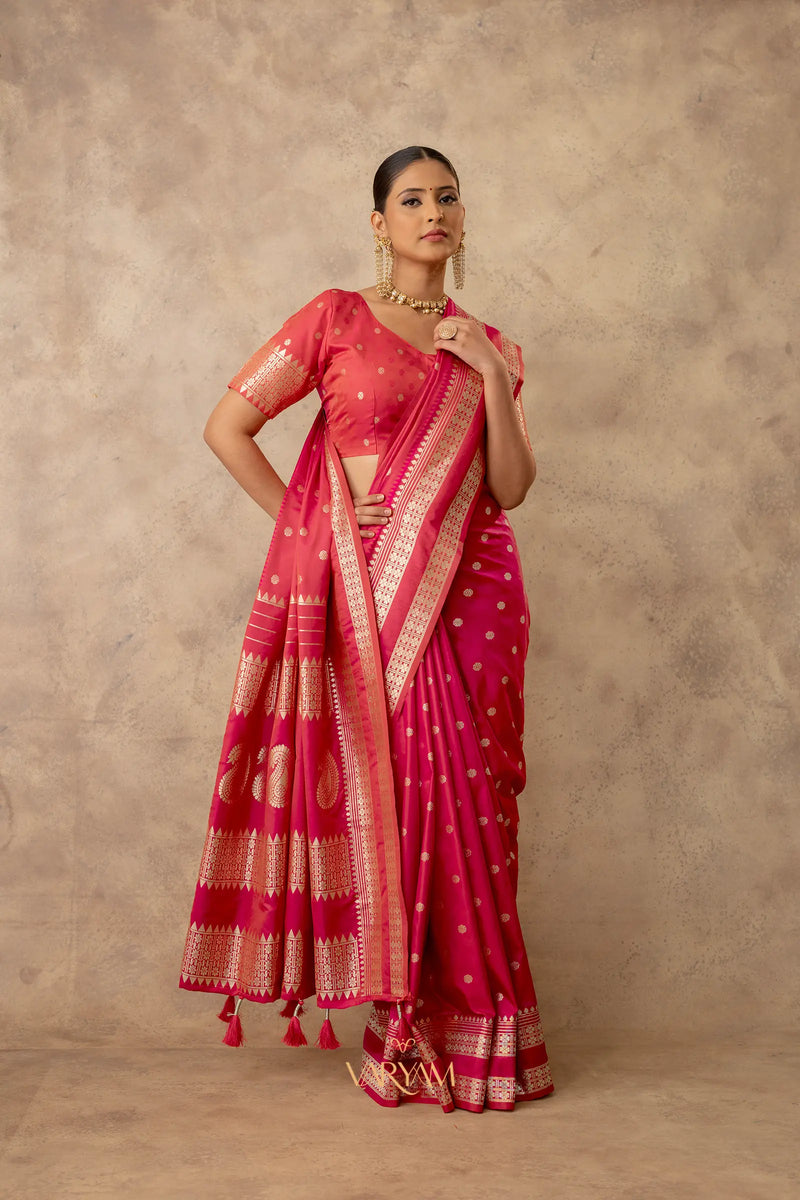 Zari Tilak Pink Saree