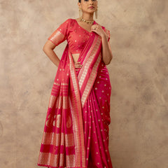 Zari Tilak Pink Saree