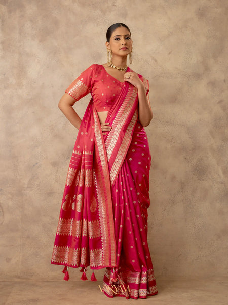 Zari Tilak Pink Saree