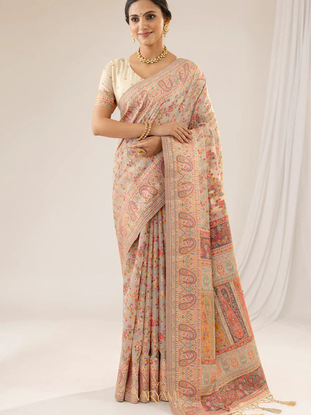 Kashmiria Cotton Beige Saree