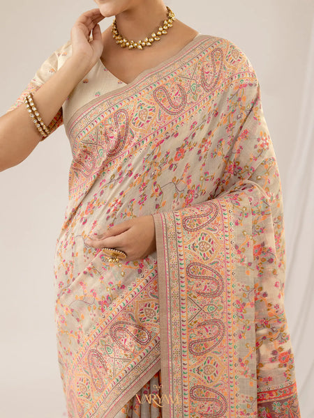 Kashmiria Cotton Beige Saree