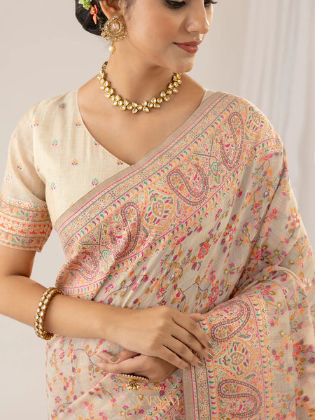 Kashmiria Cotton Beige Saree
