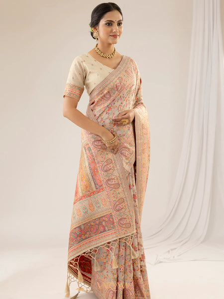 Kashmiria Cotton Beige Saree