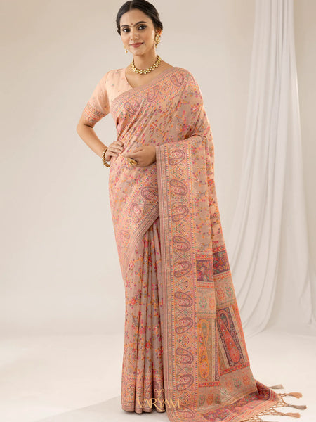 Kashmiria Cotton Peach Saree