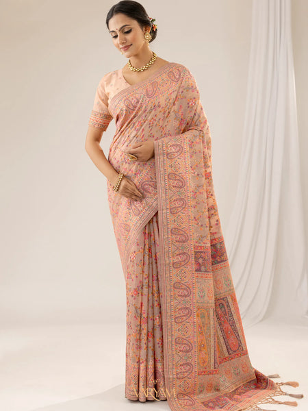 Kashmiria Cotton Peach Saree