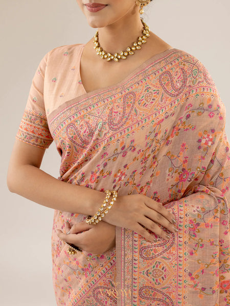 Kashmiria Cotton Peach Saree