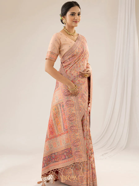 Kashmiria Cotton Peach Saree