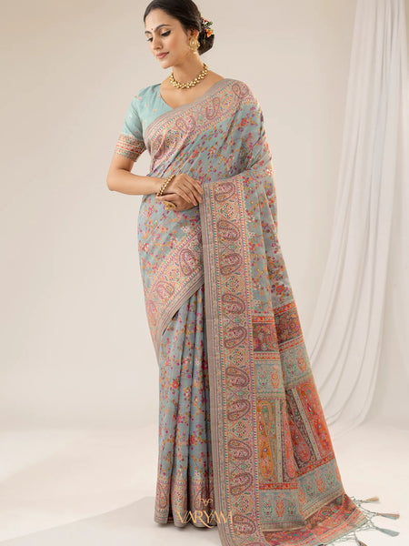 Kashmiria Cotton Blue Saree