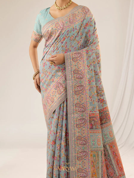 Kashmiria Cotton Blue Saree