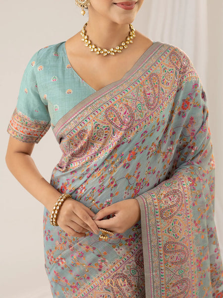 Kashmiria Cotton Blue Saree