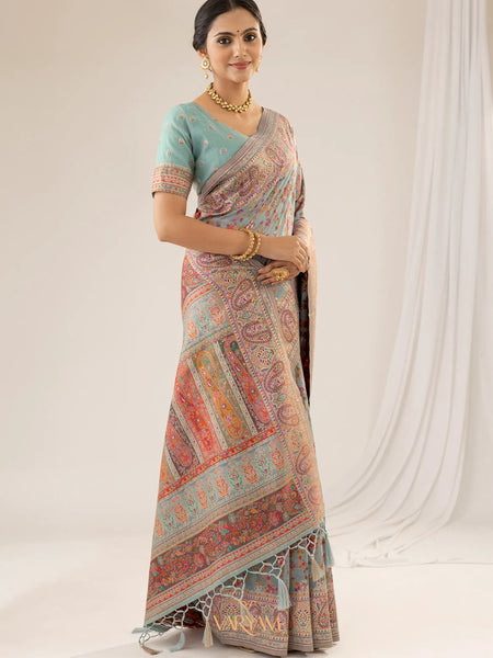 Kashmiria Cotton Blue Saree