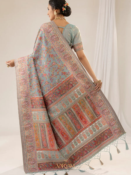 Kashmiria Cotton Blue Saree
