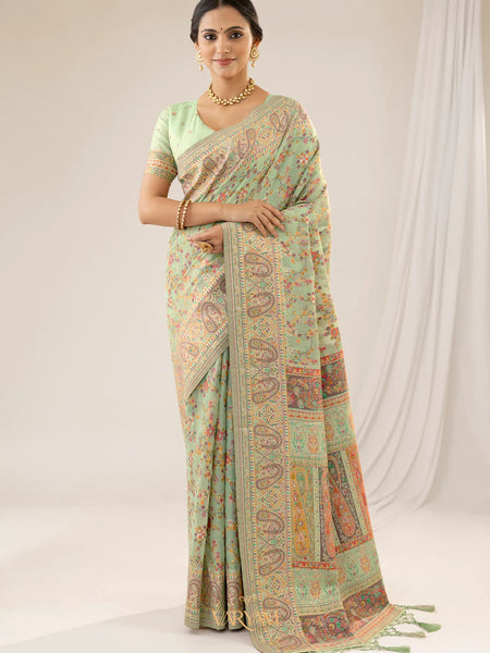 Kashmiria Cotton Green Saree