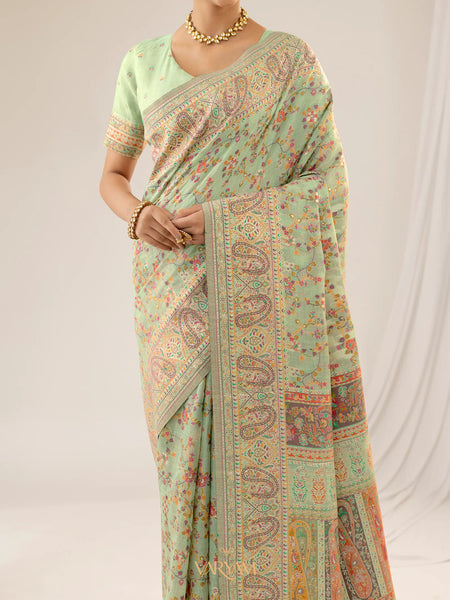Kashmiria Cotton Green Saree