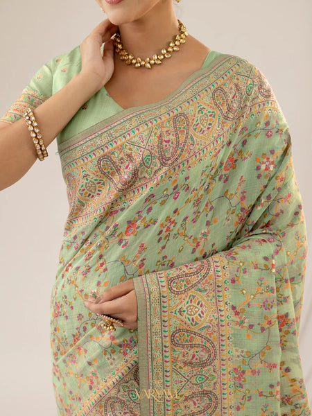 Kashmiria Cotton Green Saree